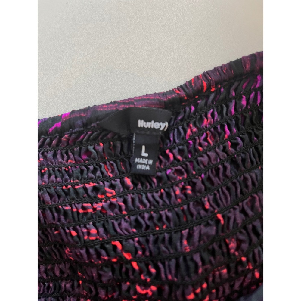 Hurley Women's Tropical Leaf Print Smocked Strap Dress Size L - Picture 3 of 4